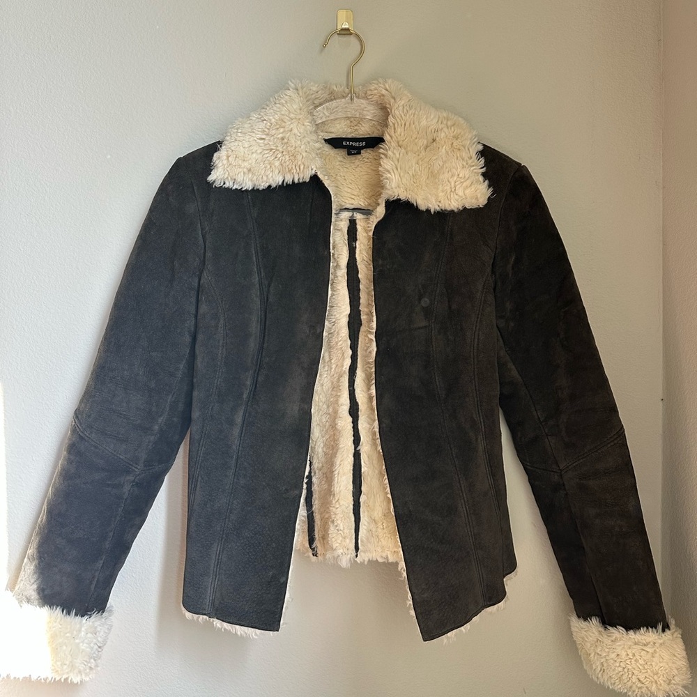 Vintage Express Suede and Shearling-Lined Chocolate Brown Jacket
